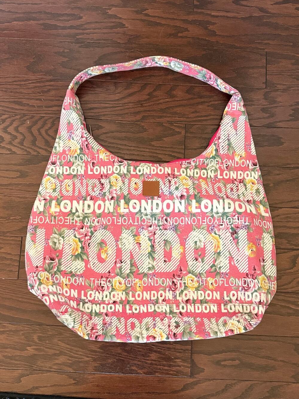 Robin Ruth London Floral Canvas Hobo Shoulder Bag Pink Large Zip Tote
